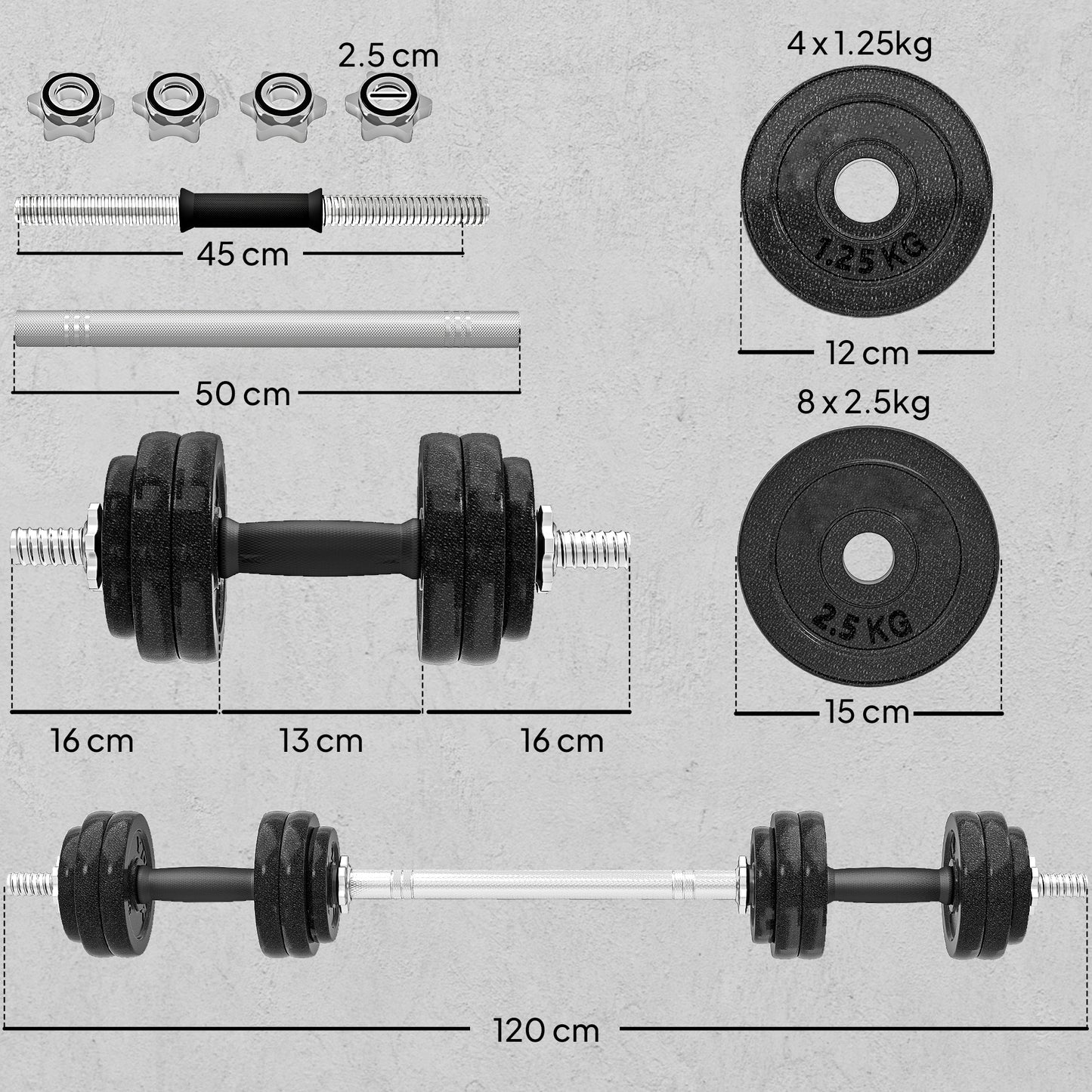 2-in-1 Adjustable Dumbbells Set, 30kg Weights Dumbbells