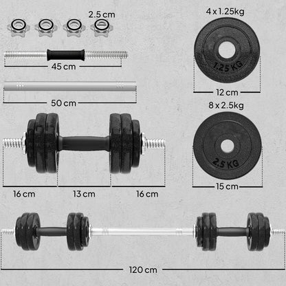 2-in-1 Adjustable Dumbbells Set, 30kg Weights Dumbbells