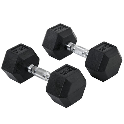2x10kg Hex Dumbbells Set Rubber Dumbbells