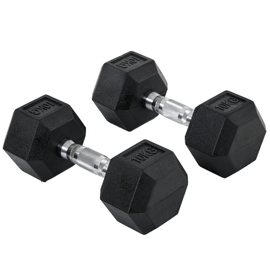 2x10kg Hex Dumbbells Set Rubber Dumbbells