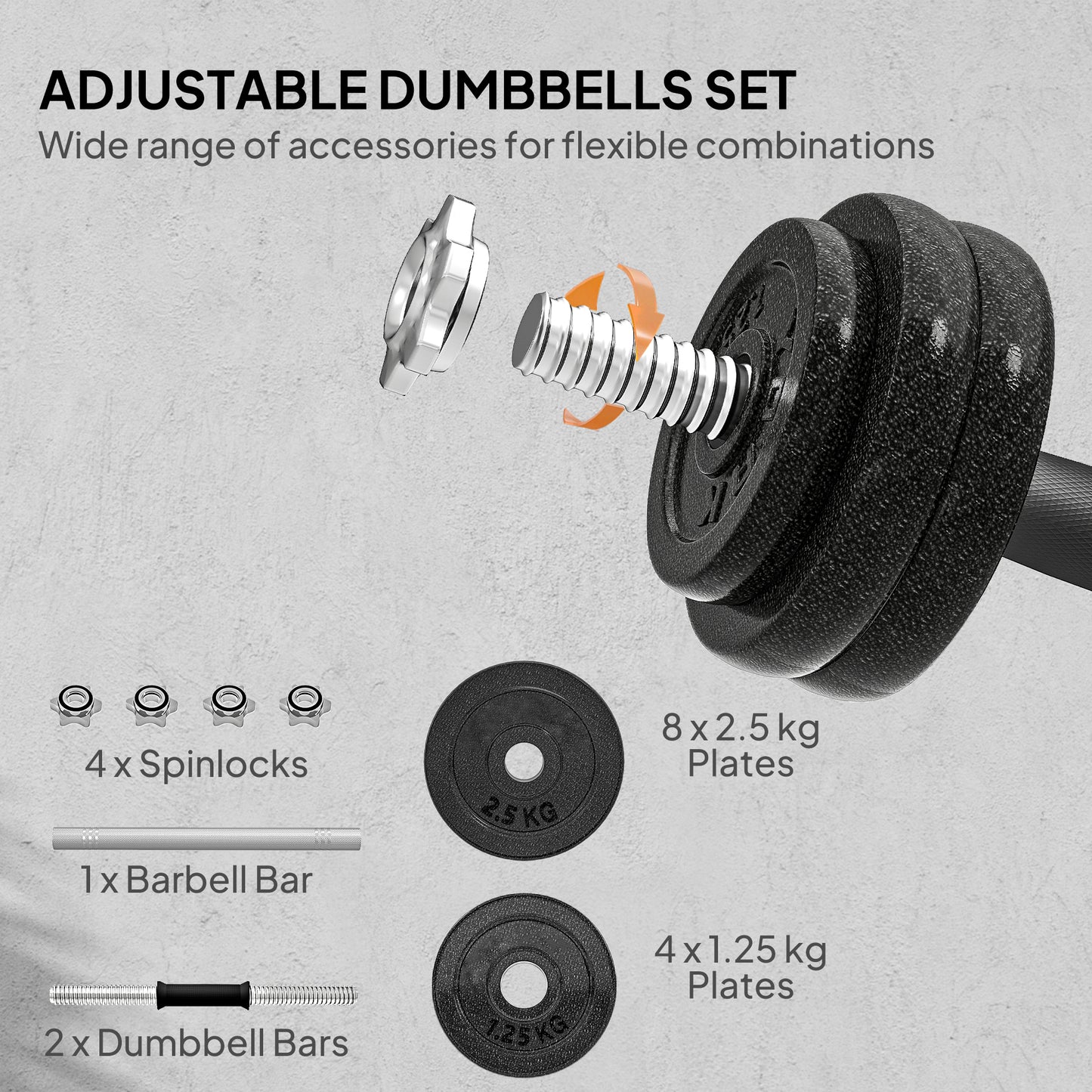 2-in-1 Adjustable Dumbbells Set, 30kg Weights Dumbbells