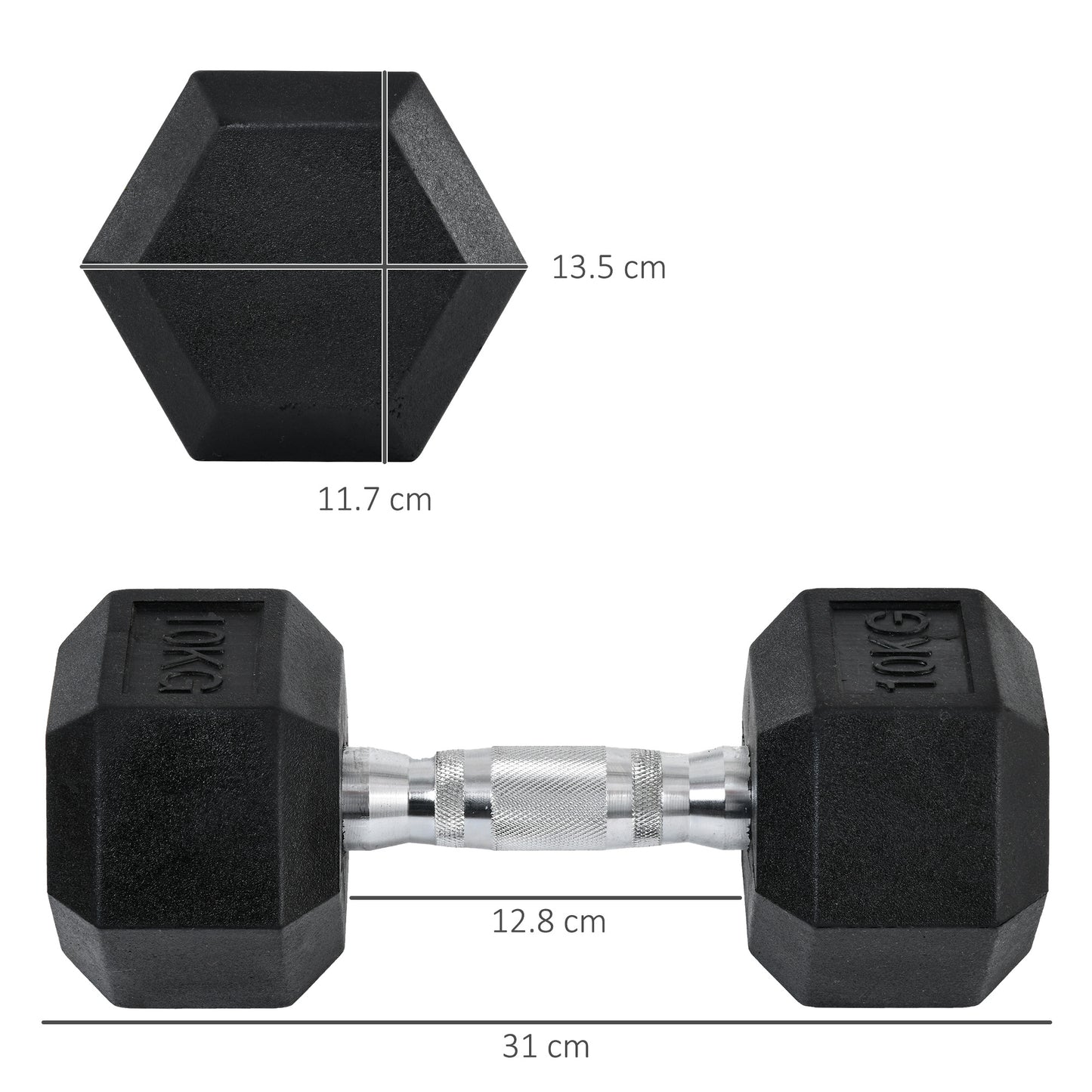2x10kg Hex Dumbbells Set Rubber Dumbbells