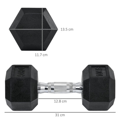 2x10kg Hex Dumbbells Set Rubber Dumbbells
