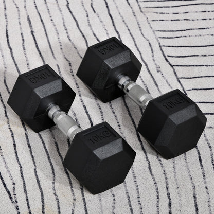 2x10kg Hex Dumbbells Set Rubber Dumbbells