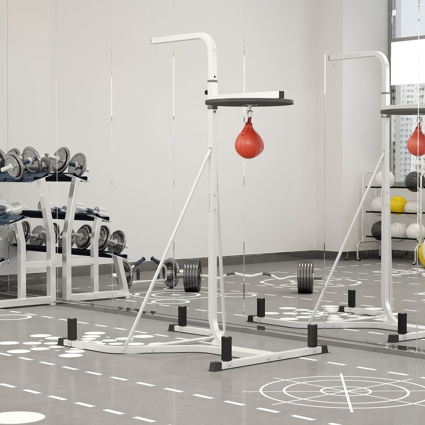 Adjustable Height Heavy Bag Stand with Weighted Base and Speed Bag