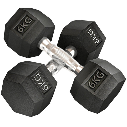 2x6kg Hex Dumbbells Set Rubber Dumbbells