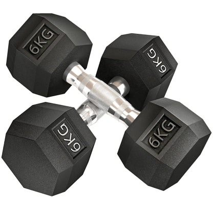 2x6kg Hex Dumbbells Set Rubber Dumbbells