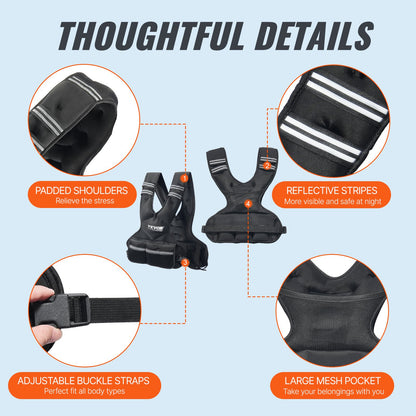 Adjustable Weighted Vest, 11-20lb Weight Vest With 6 Ironsand Weights And Reflective Stripe