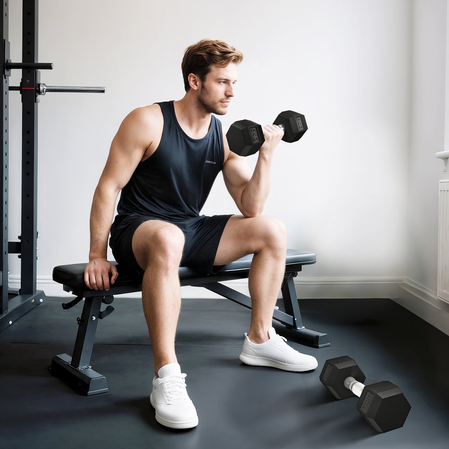 2x6kg Hex Dumbbells Set Rubber Dumbbells